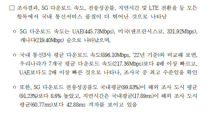 [보도자료] KTOA, 해외 주요국 이동통신서비스 품질조사 결과 발표